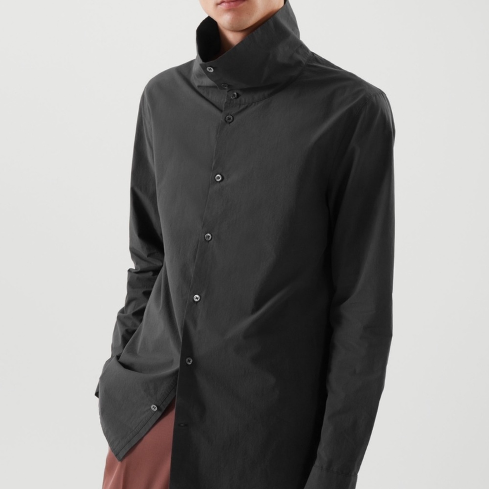 NEW COS Funnel Neck Shirt in Black, Size M